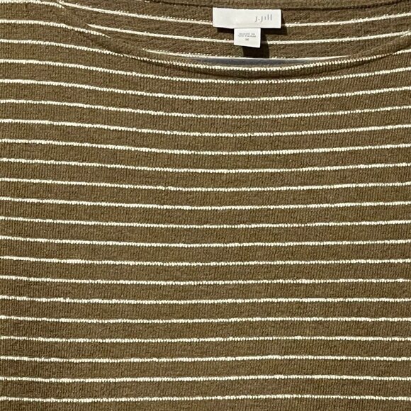 J. Jill Womens Size Medium Brown & White Striped Long Sleeve Boatneck Top - Picture 2 of 9